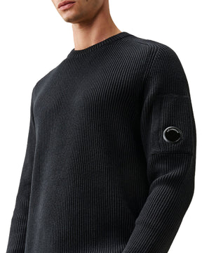 Maglione Uomo CP Company Full Rib Cotton Crewneck Lens Sweater Nero
