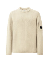 CP Company Men's Sweater Full Rib Cotton Crewneck Lens Sweater Silver Birch