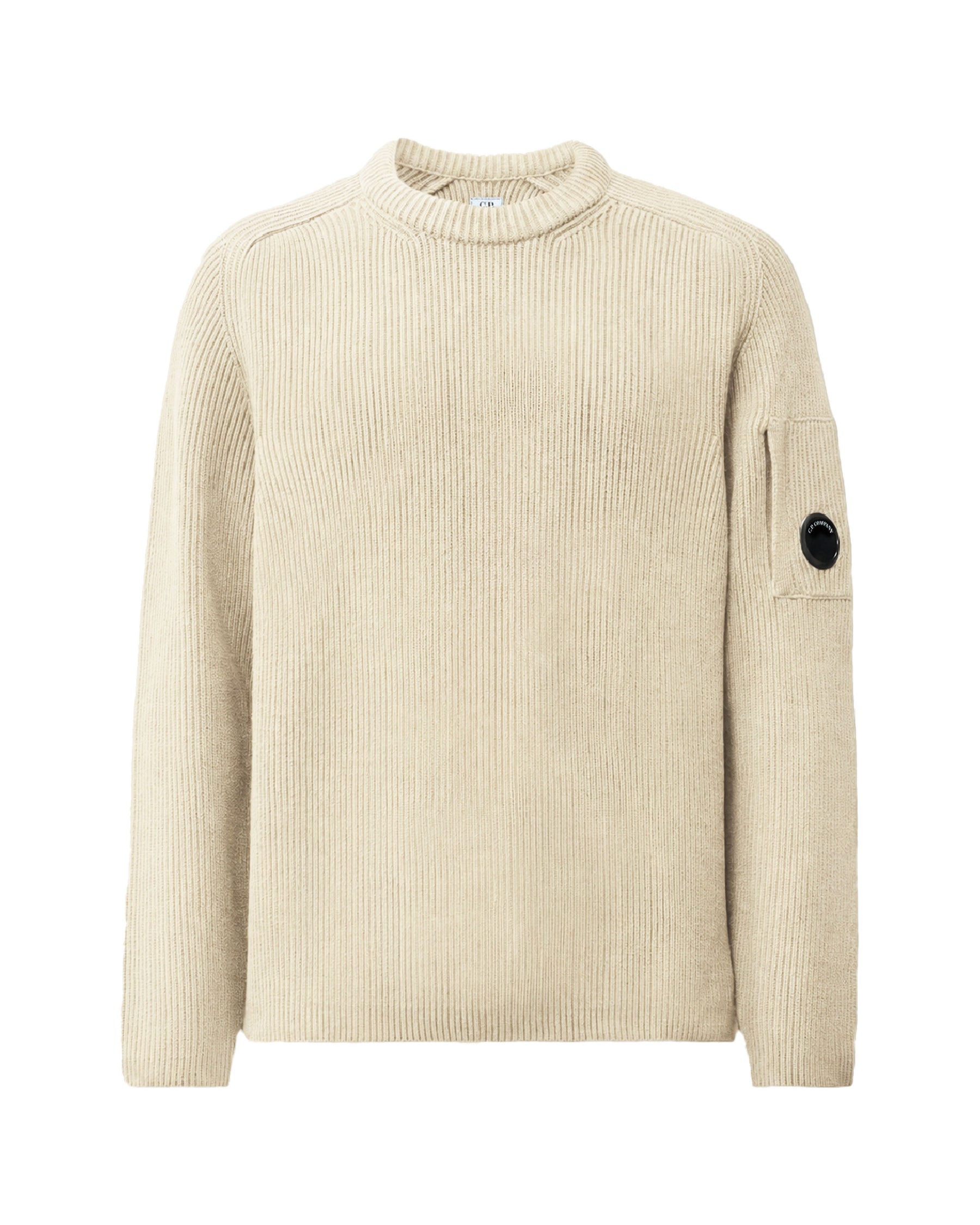 CP Company Men's Sweater Full Rib Cotton Crewneck Lens Sweater Silver Birch