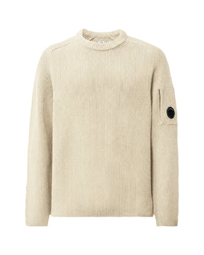 CP Company Men's Sweater Full Rib Cotton Crewneck Lens Sweater Silver Birch