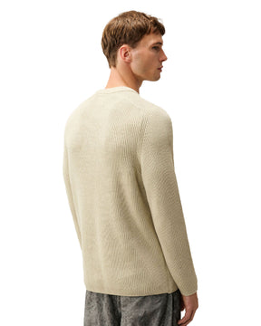 CP Company Men's Sweater Full Rib Cotton Crewneck Lens Sweater Silver Birch