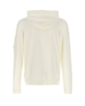 Maglione Uomo CP Company Sea Island Hooded Lens Knit Gauze White