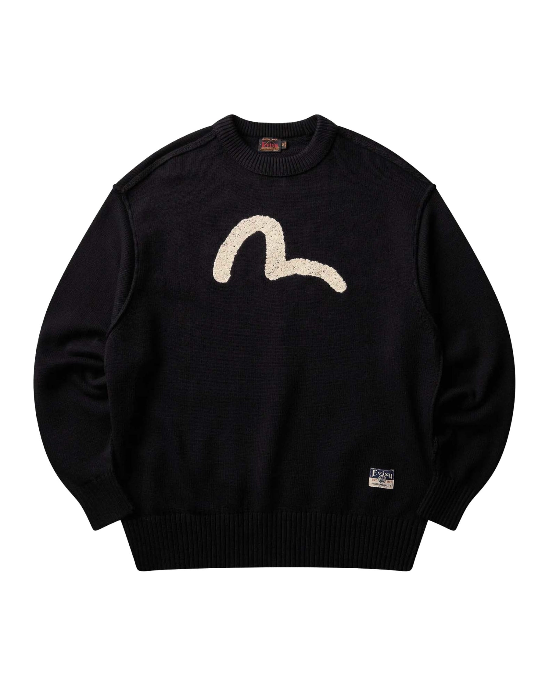 Maglione Uomo Evisu Logo Embroidery Knit Pullover Nero