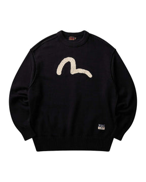 Maglione Uomo Evisu Logo Embroidery Knit Pullover Nero