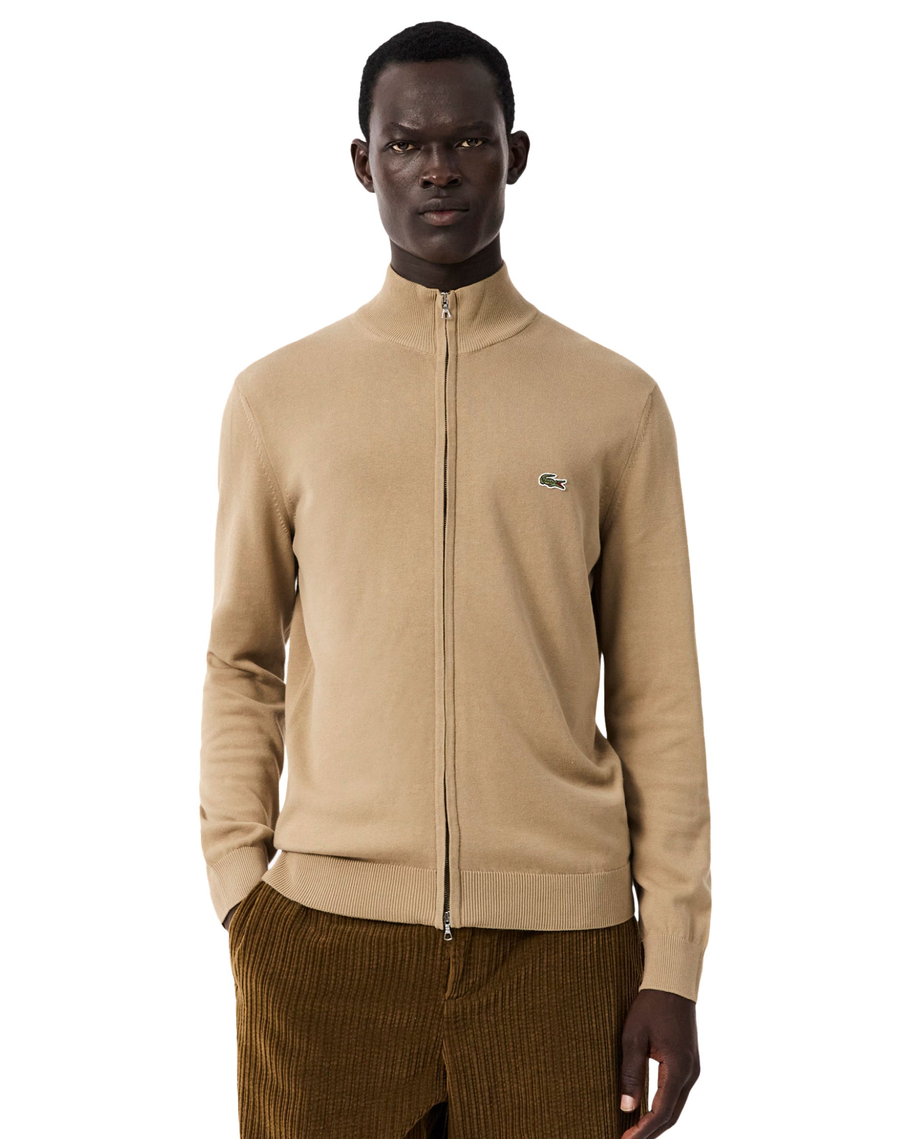 Men's Lacoste Full Zip Beige Sweater