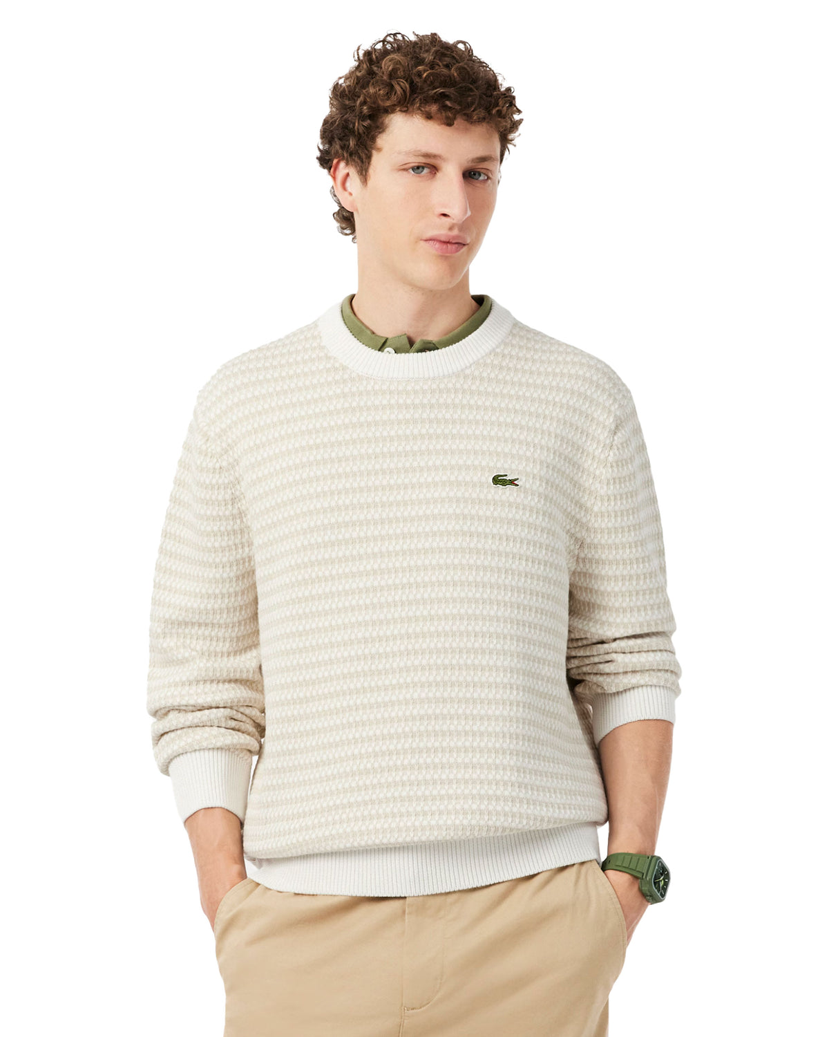 Maglione Uomo Lacoste Jacquard Beige