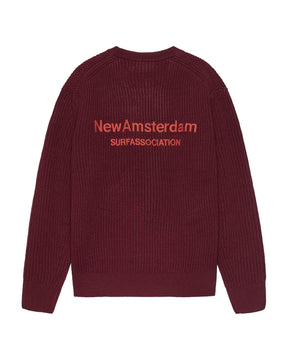 Maglione Uomo New Amsterdam Surfassociation Knitted Crewneck Burgundy
