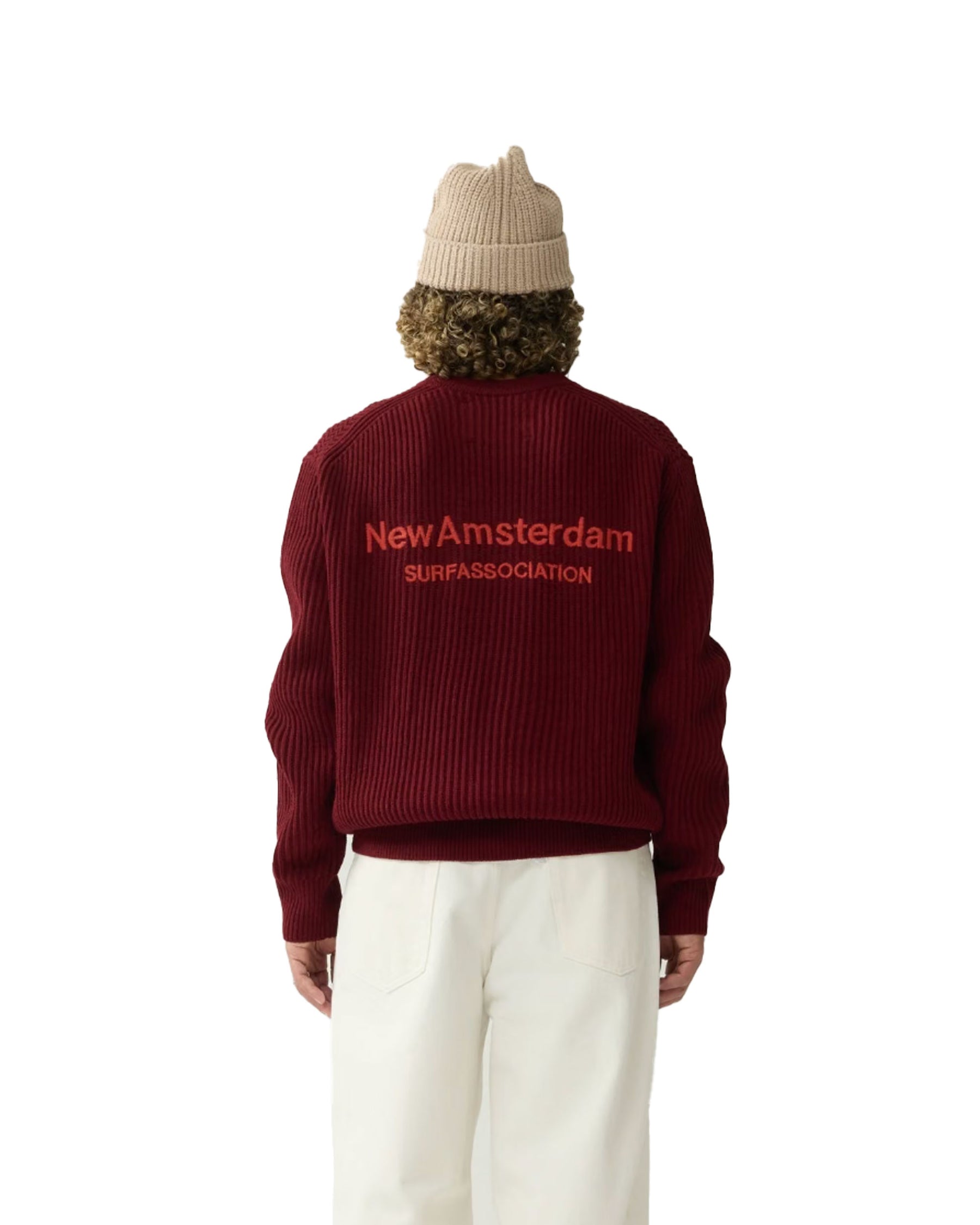 Maglione Uomo New Amsterdam Surfassociation Knitted Crewneck Burgundy