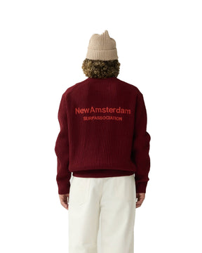 Maglione Uomo New Amsterdam Surfassociation Knitted Crewneck Burgundy