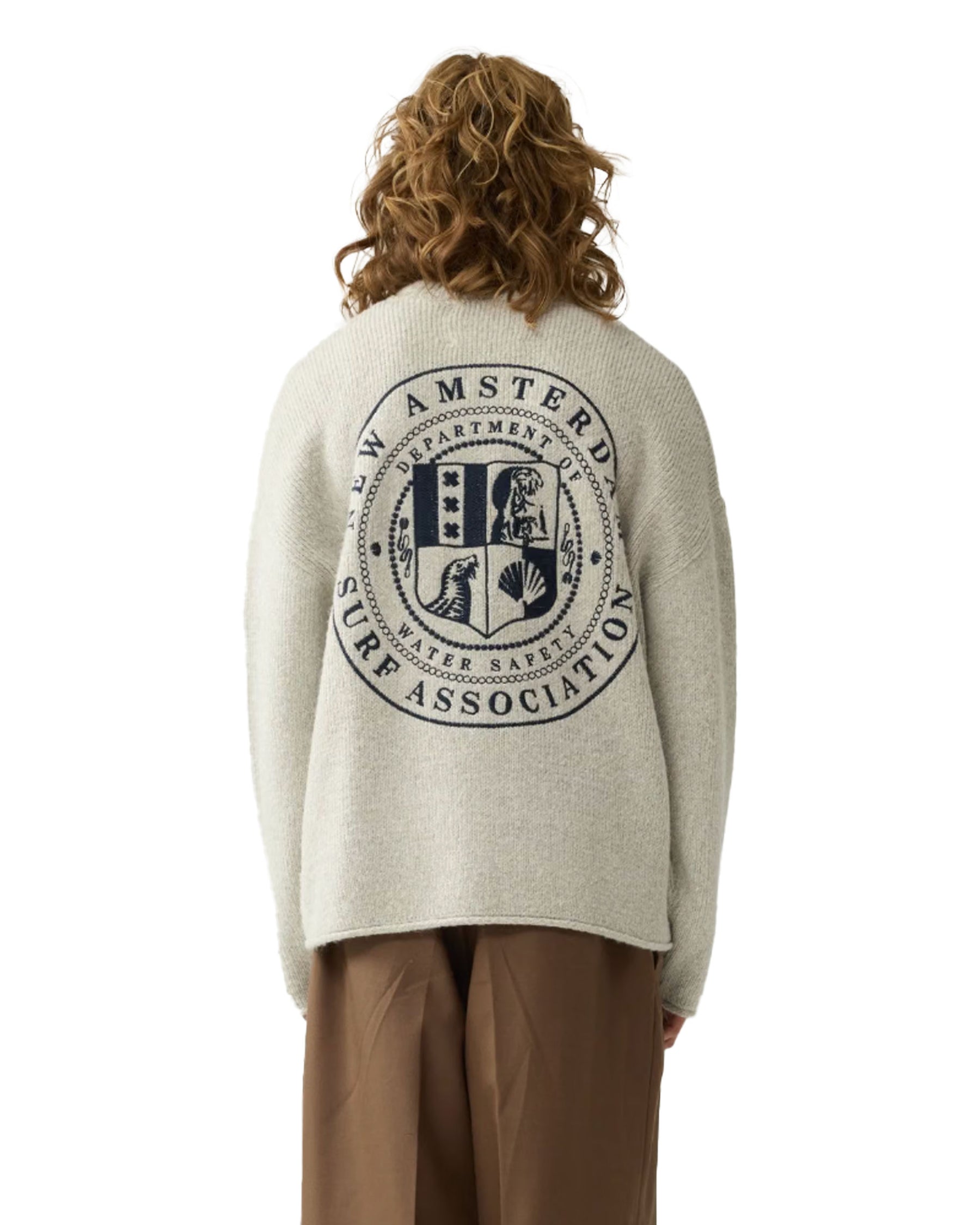Maglione Uomo New Amsterdam Surfassociation Knitted Stamp Crewneck Grey Melange