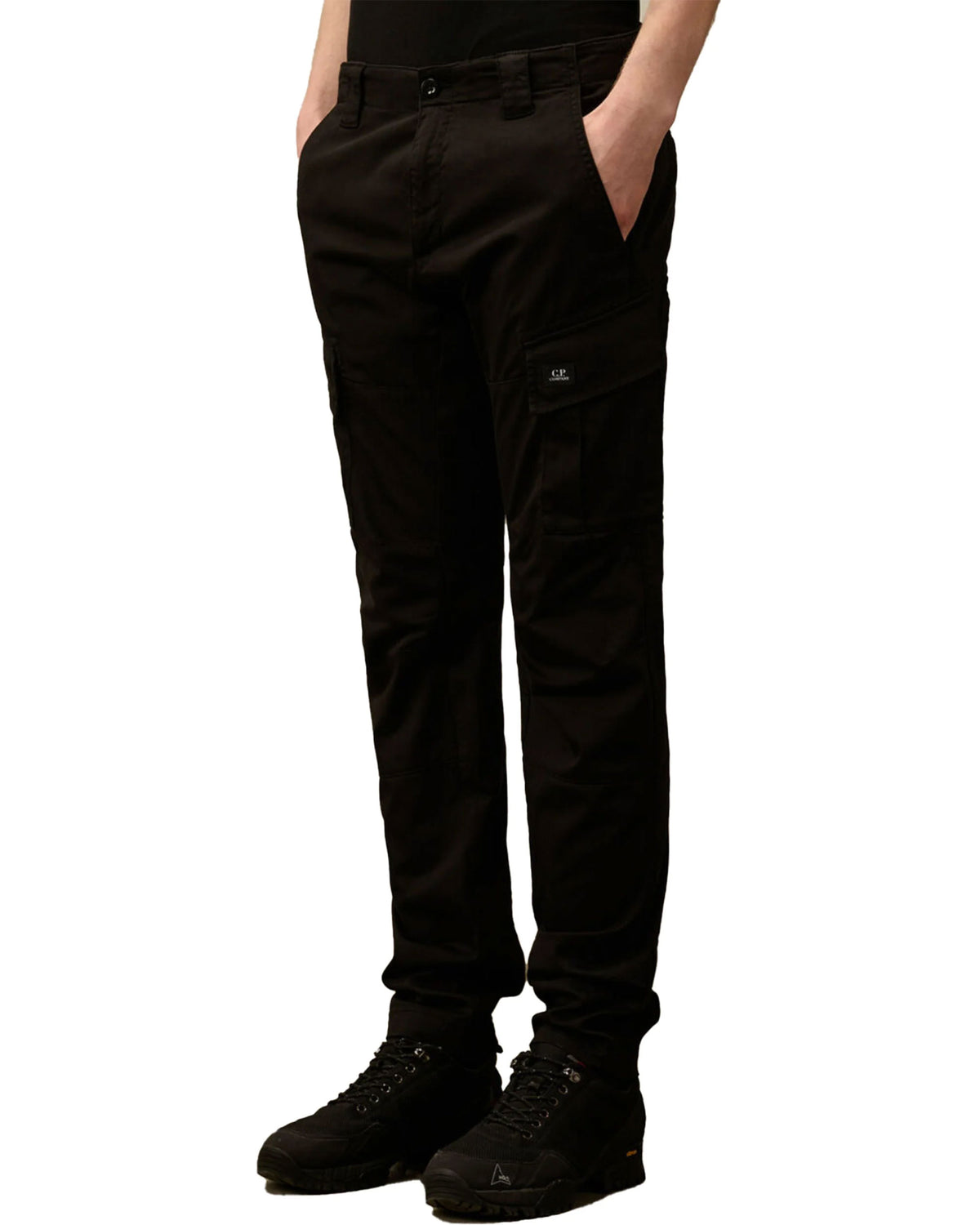 Pantalone Uomo CP Company Sateen Stretch Cargo Logo Pants Nero