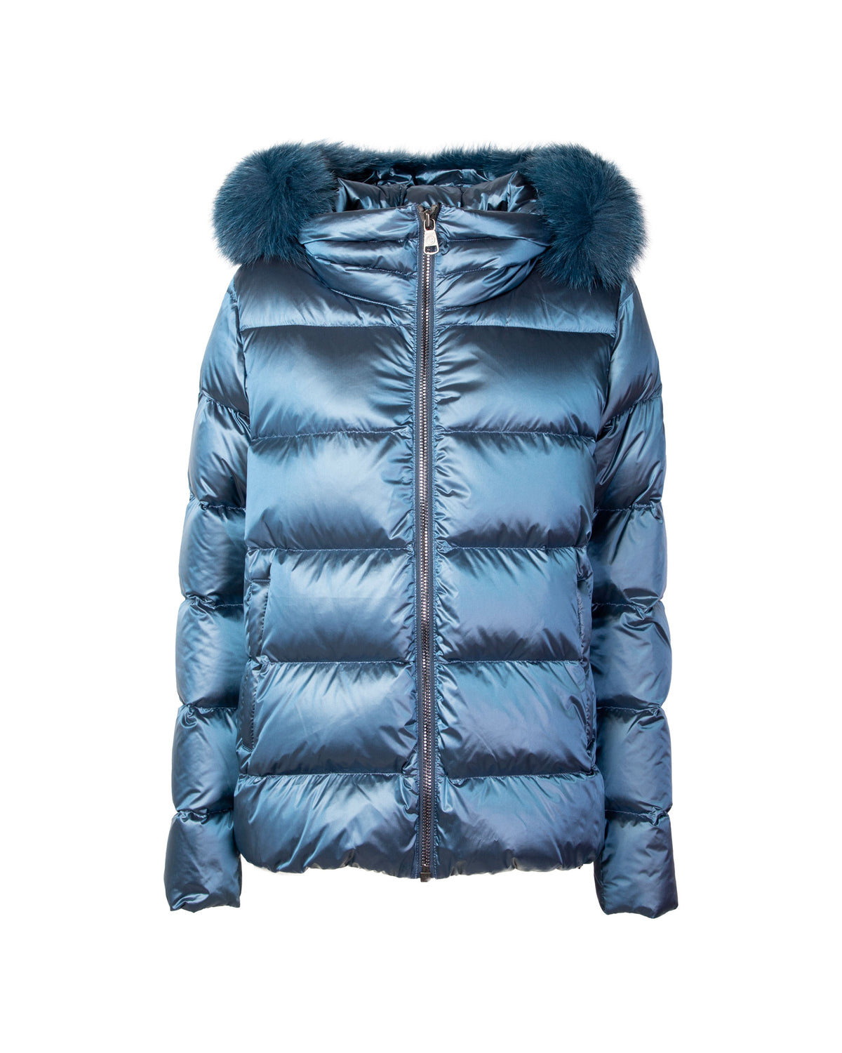 Piumino Corto Donna Colmar Originals Friendly Con Pelliccia Vera Blu