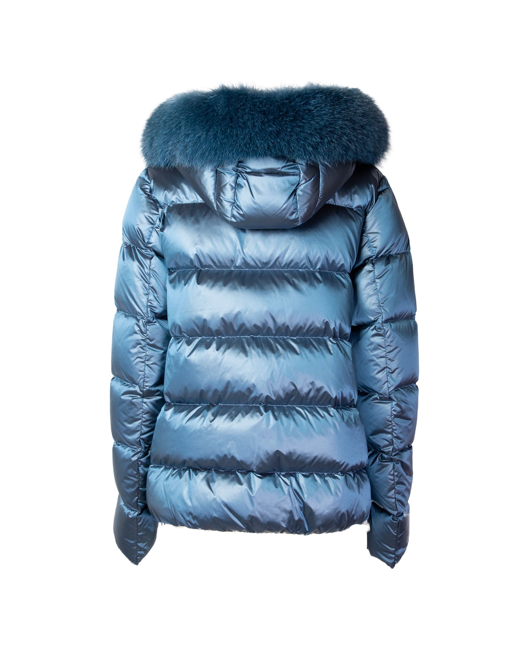 Piumino Corto Donna Colmar Originals Friendly Con Pelliccia Vera Blu