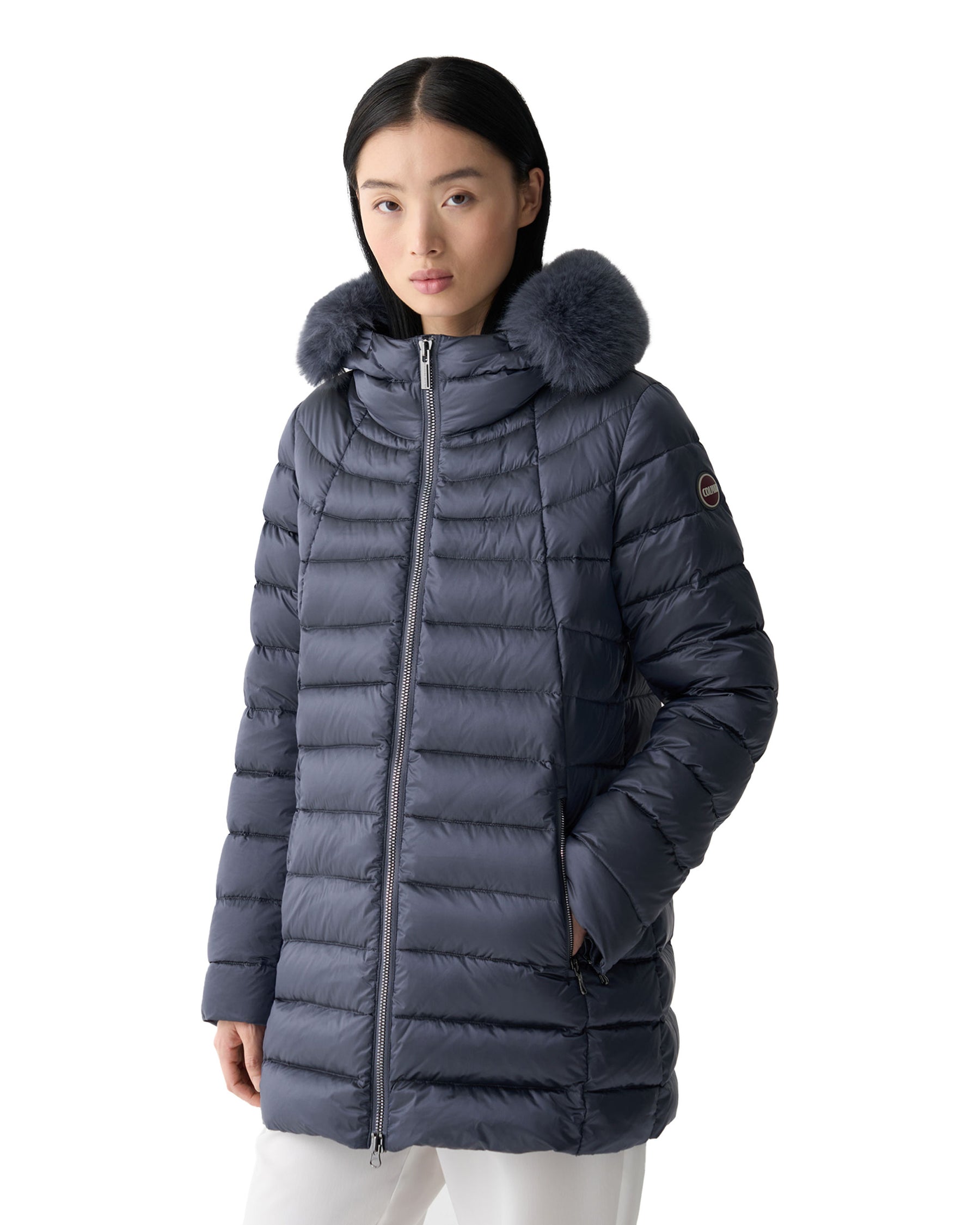 Piumino Lungo Donna Colmar Originals Con Pelliccia Sintetica Blu