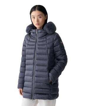 Piumino Lungo Donna Colmar Originals Con Pelliccia Sintetica Blu