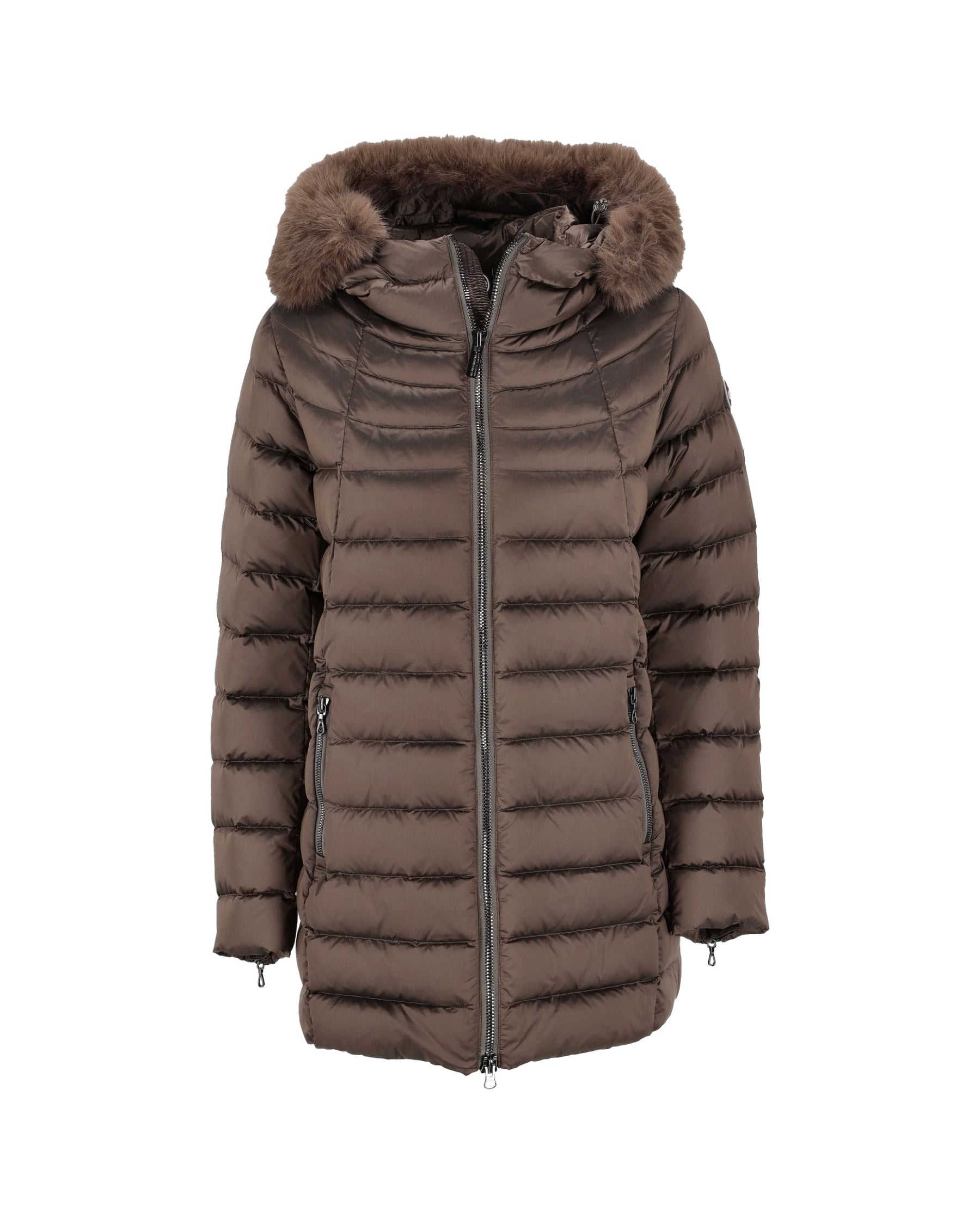 Piumino Lungo Donna Colmar Originals Con Pelliccia Sintetica Marrone