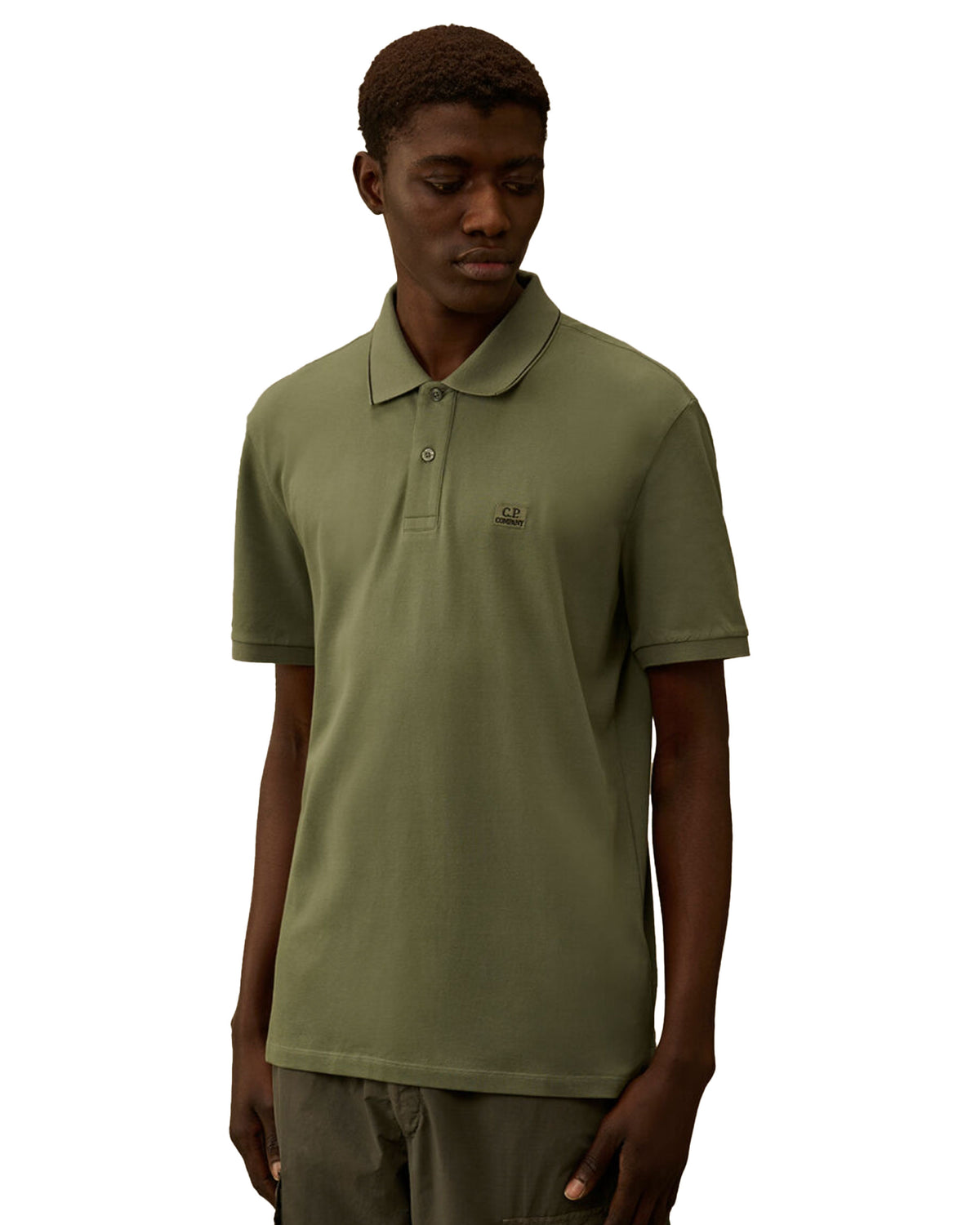 Polo CP Company Stretch Piquet Short Sleeve Logo Laurel Wreath