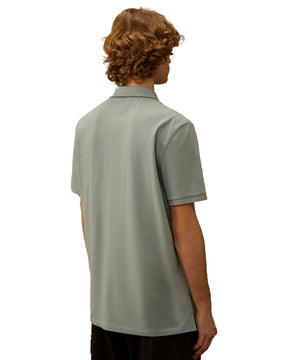 Polo CP Company Stretch Piquet Short Sleeve Logo Silver Blu