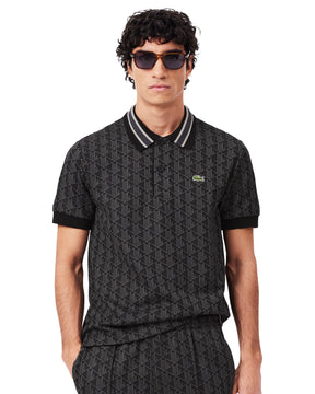 Polo Lacoste Jacquard Monogramma Nero