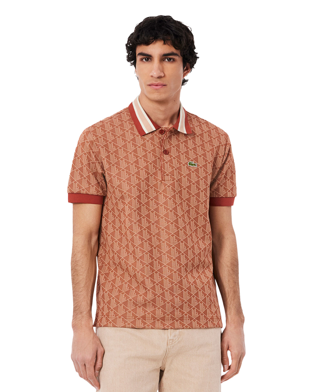 Polo Lacoste Jacquard Monogramma Ruggine