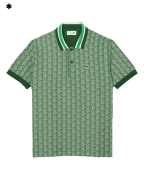 Polo Lacoste Jacquard Monogramma Verde