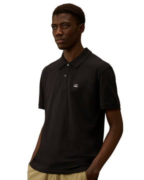 CP Company Men's Polo Shirt Stretch Piquet Short Sleeve Blue