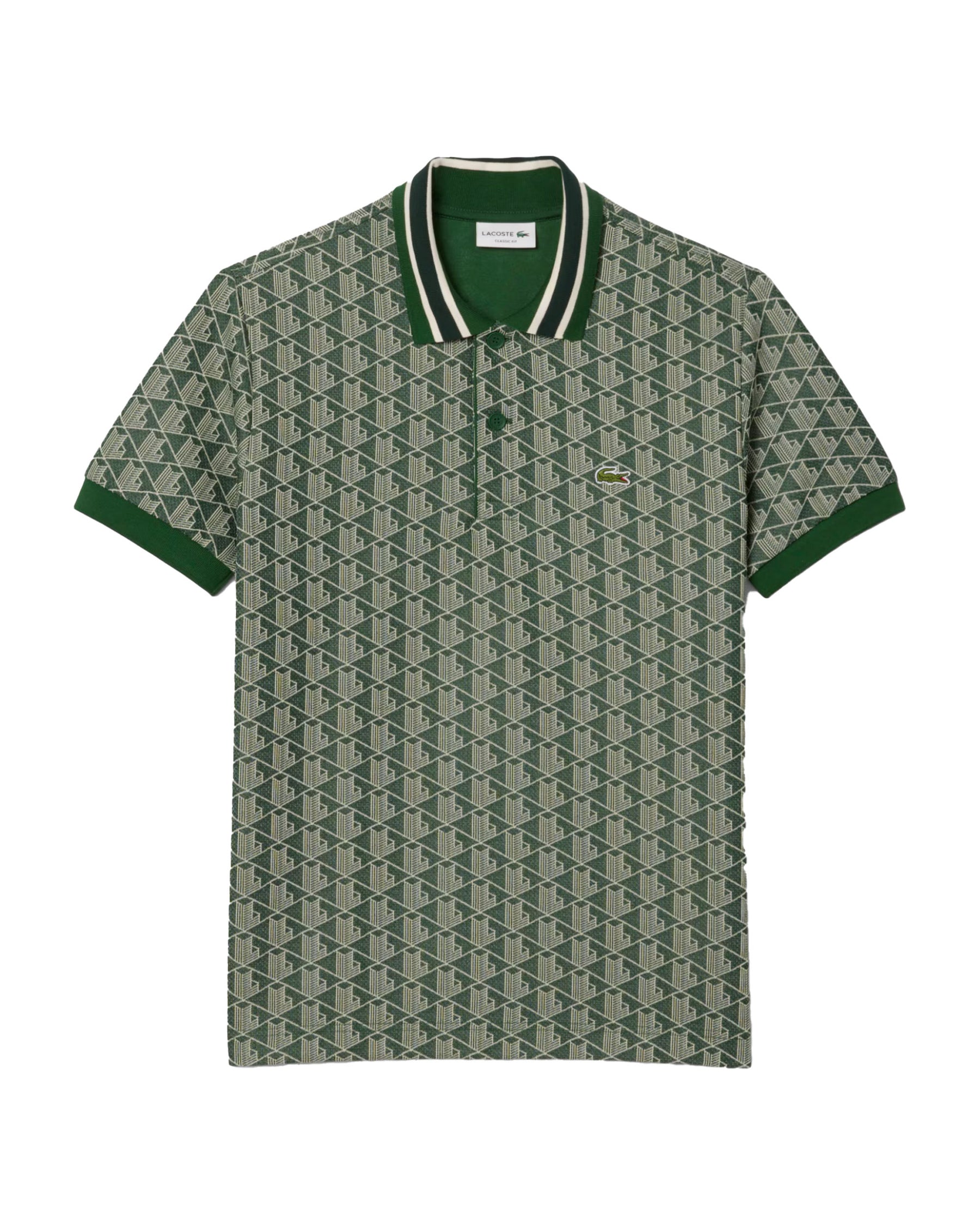 Man's Polo Shirt Lacoste Jacquard Monogram Green