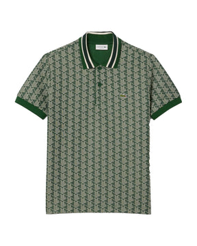 Man's Polo Shirt Lacoste Jacquard Monogram Green