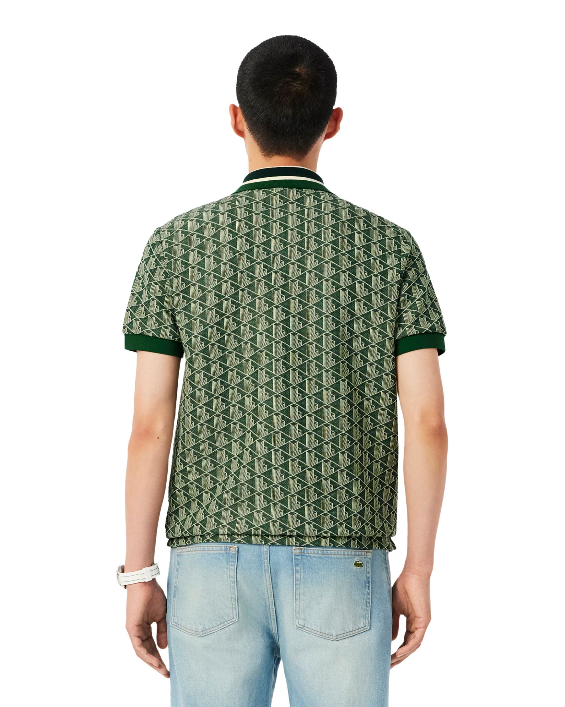 Man's Polo Shirt Lacoste Jacquard Monogram Green