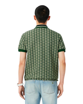 Man's Polo Shirt Lacoste Jacquard Monogram Green