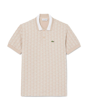 Polo Uomo Lacoste Jacquard Monogramma Beige