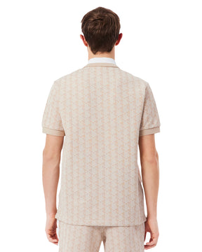 Polo Uomo Lacoste Jacquard Monogramma Beige