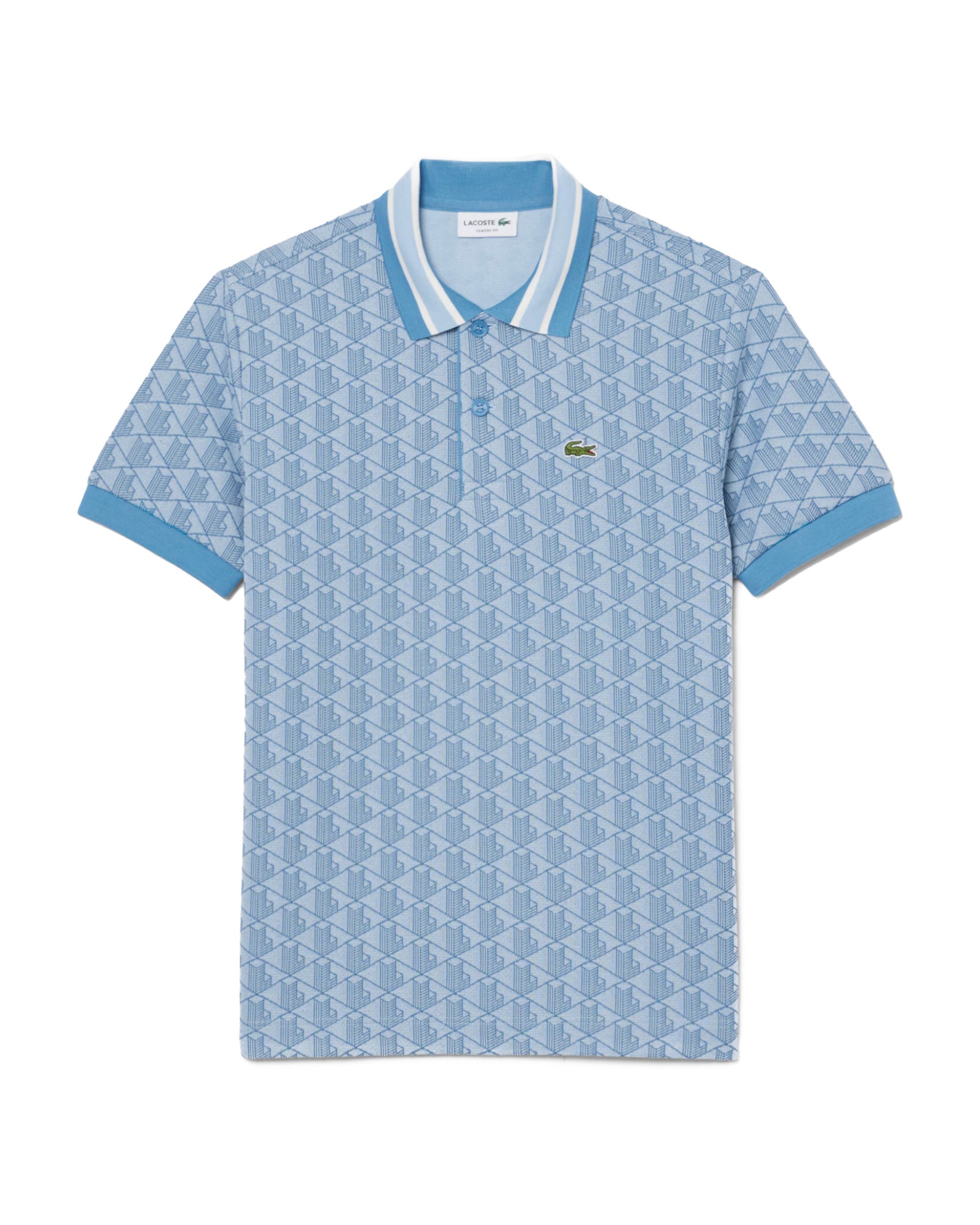 Men's Monogram Jacquard Polo Shirt Clear Blue