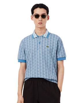 Men's Monogram Jacquard Polo Shirt Clear Blue