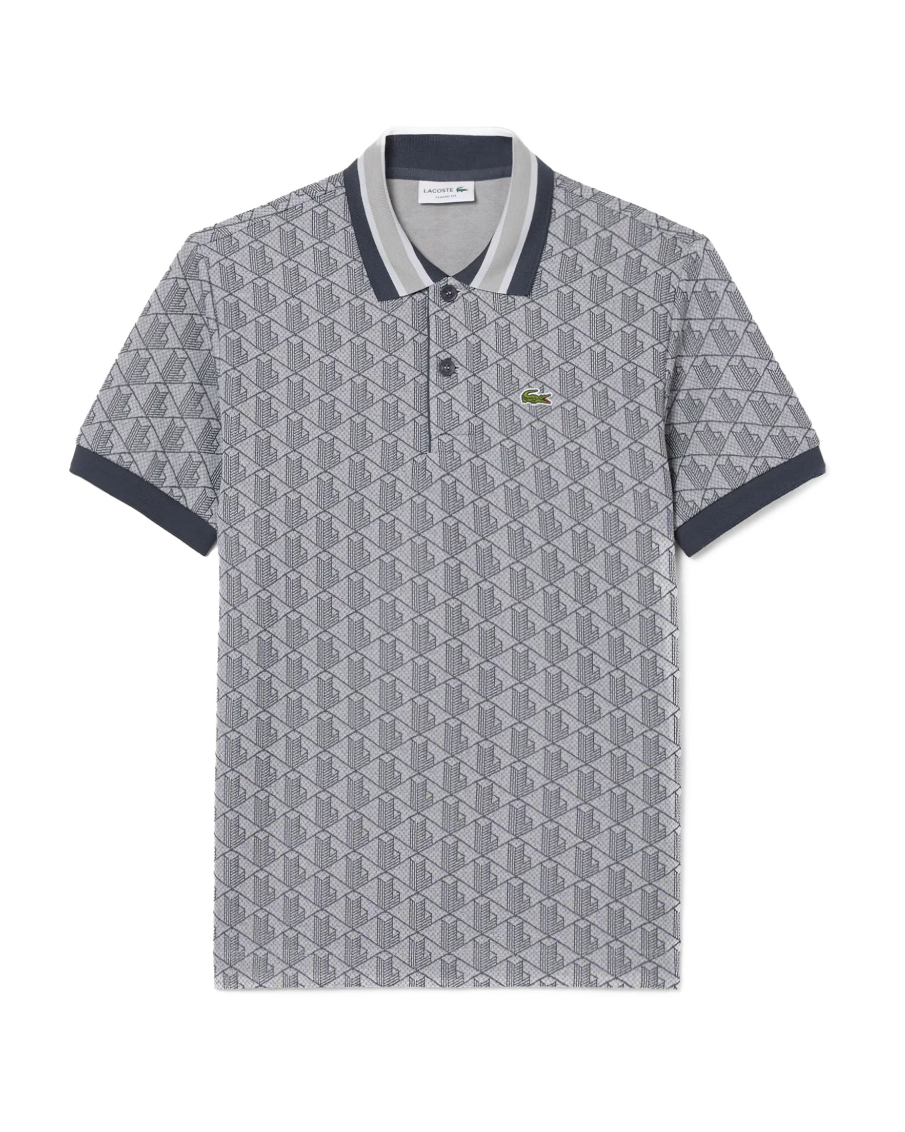 Polo Uomo Lacoste Jacquard Monogramma Grigio
