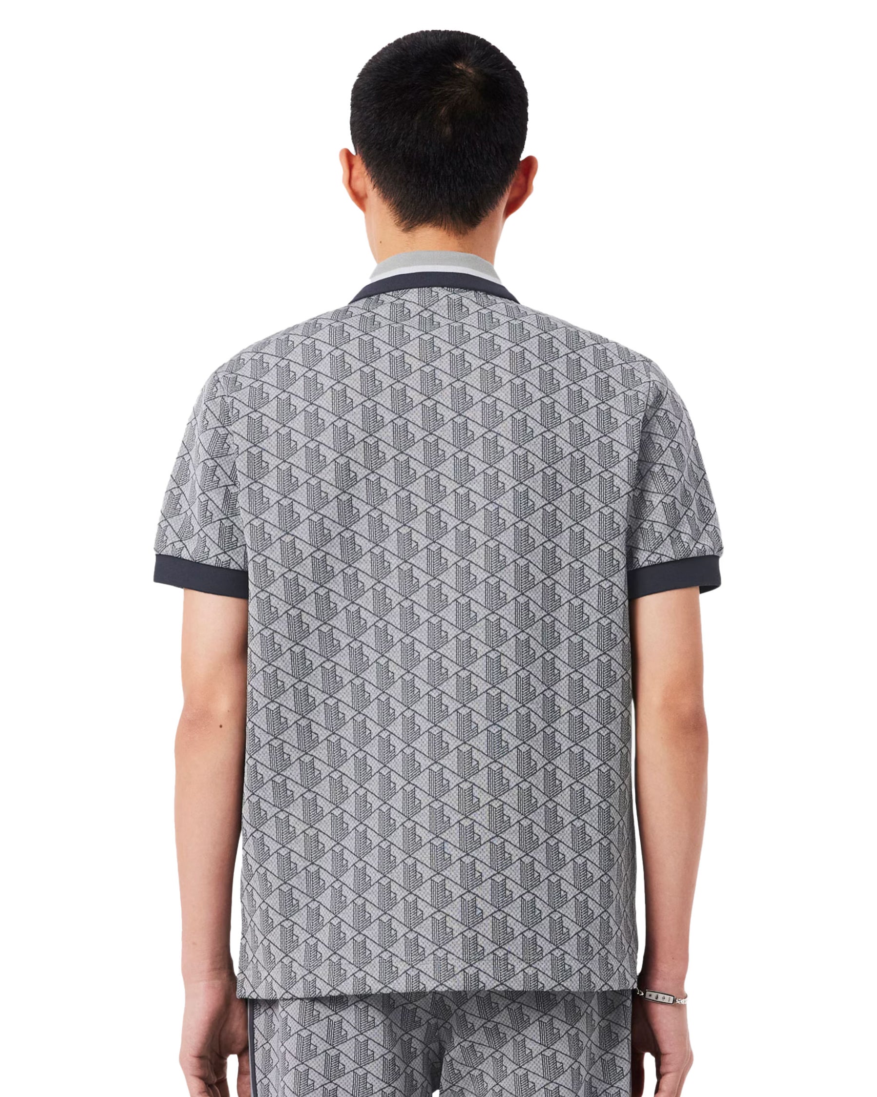 Polo Uomo Lacoste Jacquard Monogramma Grigio