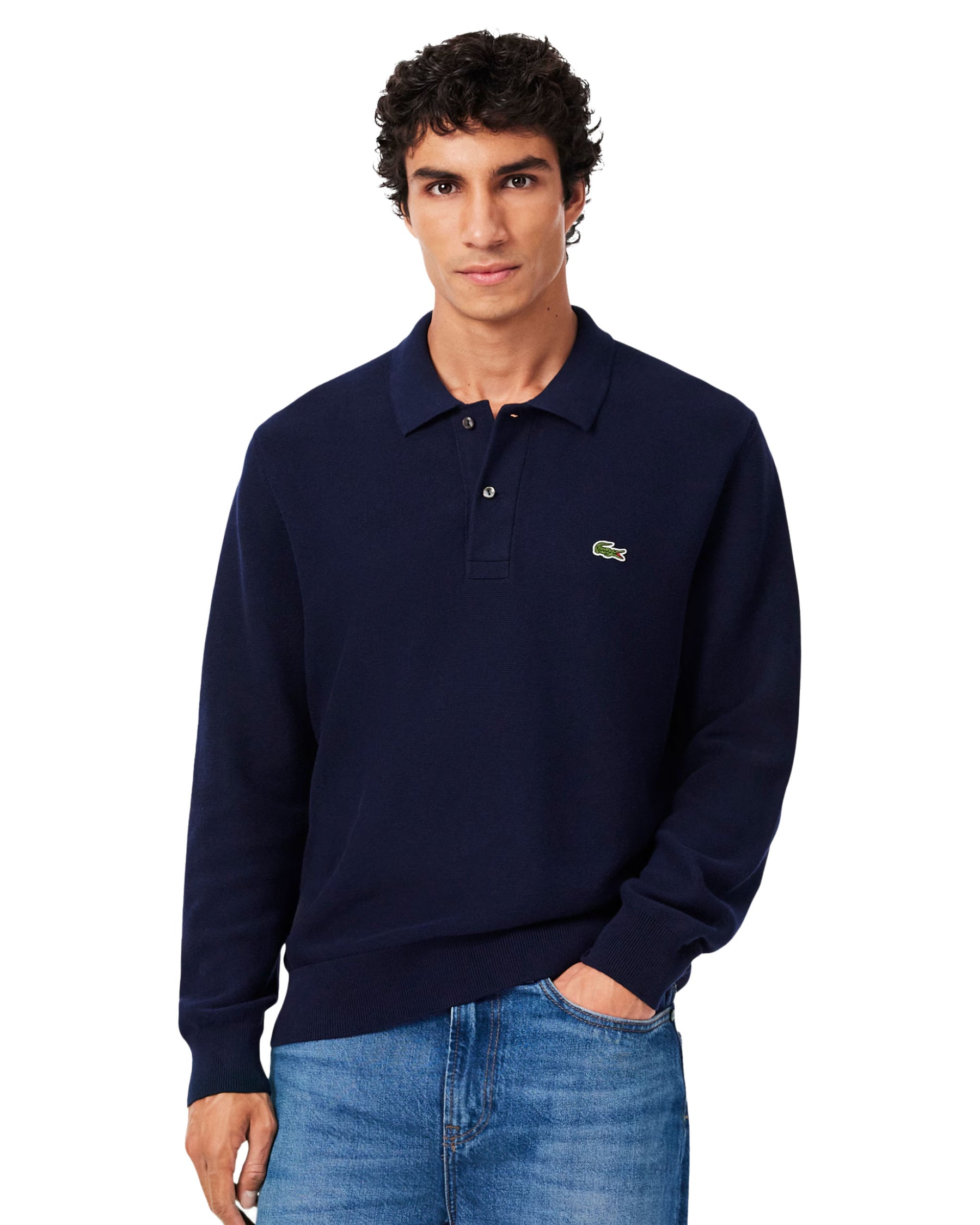 Polo Uomo Lacoste Manica Lunga Blu