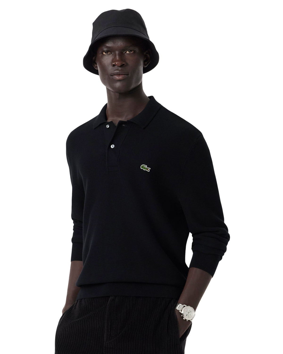 Polo Uomo Lacoste Manica Lunga Nero