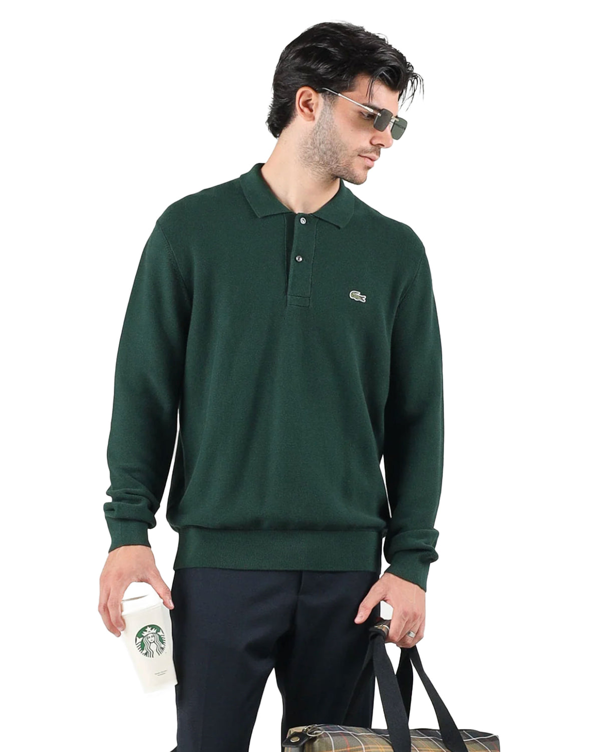 Men's Lacoste Long Sleeve Green Polo
