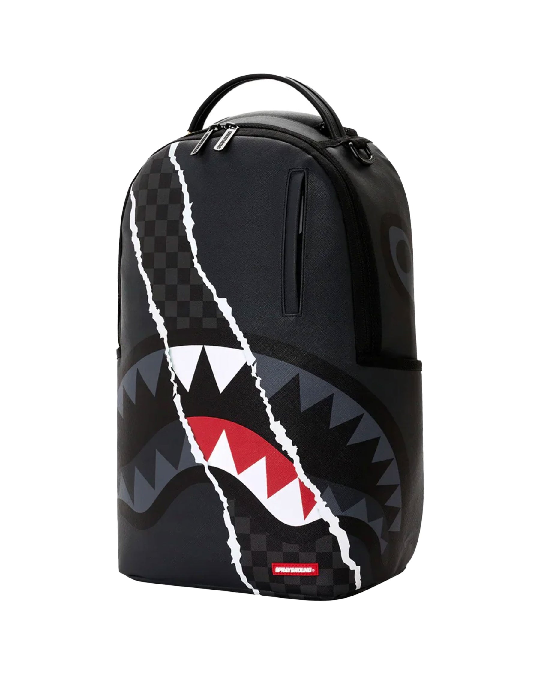 Sprayground Center Rip Revealing Gray Check Backpack Black