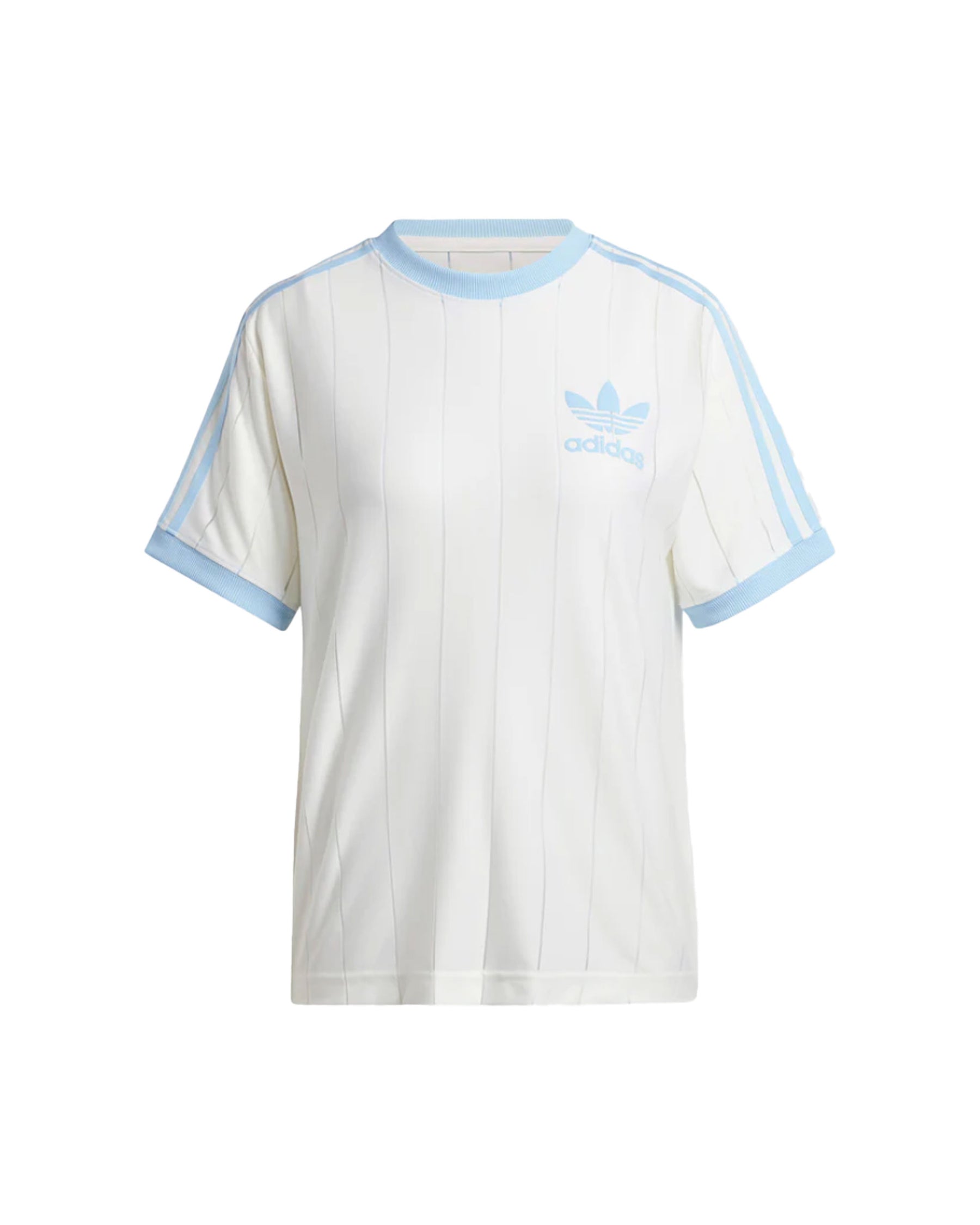 T-Shirt Donna Adidas Stripe Tee Bianco Celeste