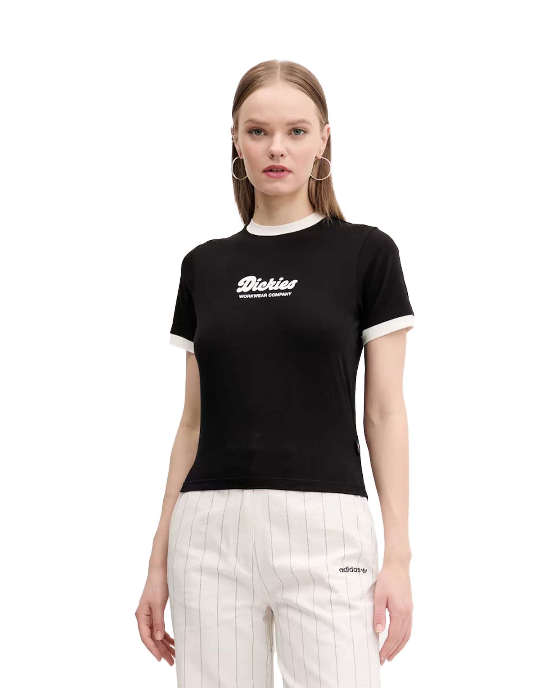 T-Shirt Donna Dickies Lewistown Ringer Ss Tee W Black