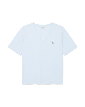 T-Shirt Donna Lacoste Scollo V Celeste