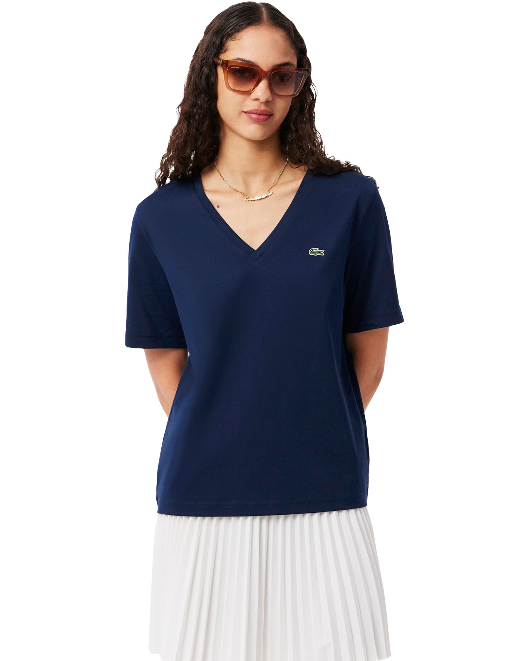 Lacoste Women's V-Neck Blue T-Shirt