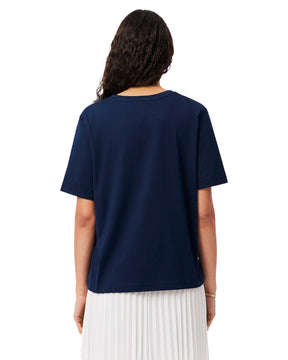 Lacoste Women's V-Neck Blue T-Shirt