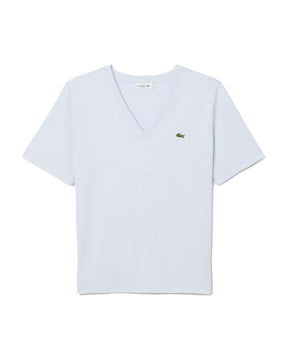 T-Shirt Donna Lacoste Scollo a V Celeste