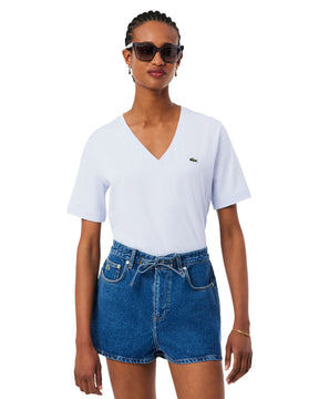 T-Shirt Donna Lacoste Scollo a V Celeste
