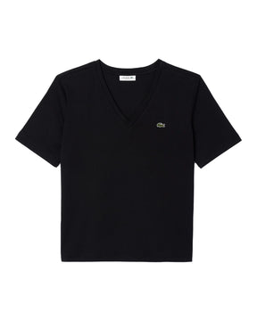 T-Shirt Donna Lacoste Scollo a V Nera