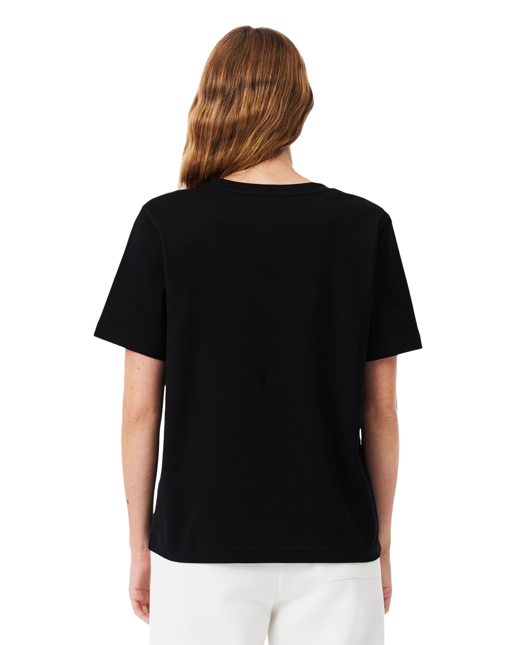 T-Shirt Donna Lacoste Scollo a V Nera