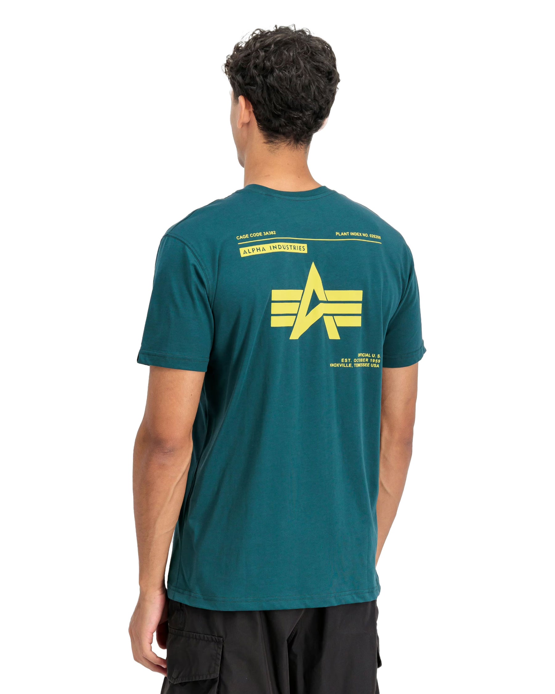 T-Shirt Uomo Alpha Industries Label Backprint Verde Petrolio